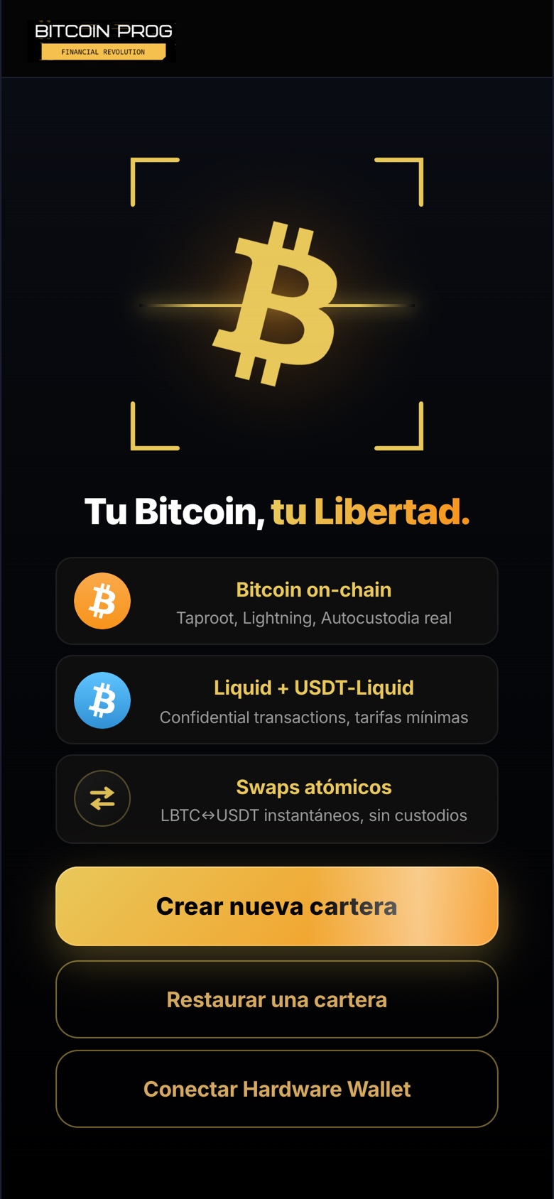 Captura de la app BitcoinProg Wallet