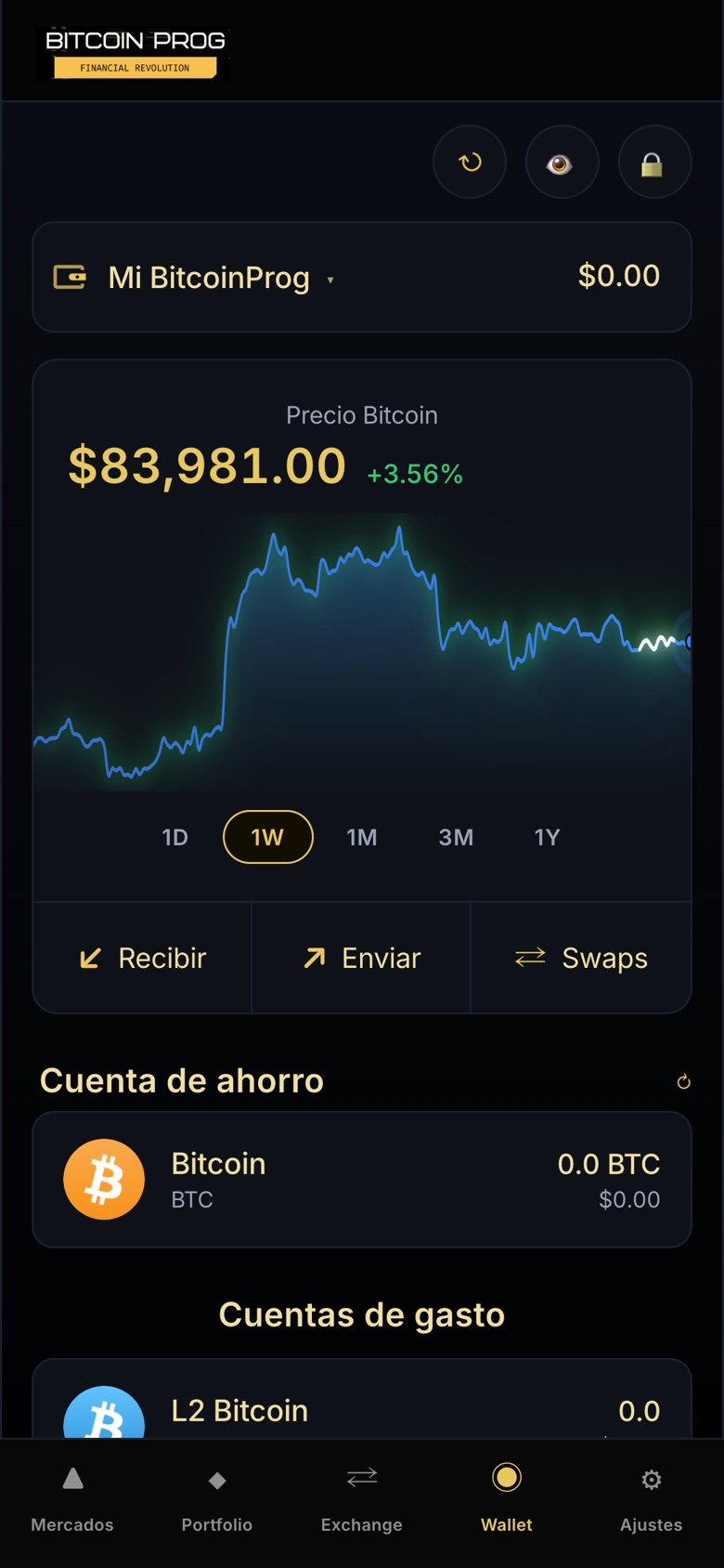 Captura de la app BitcoinProg Wallet